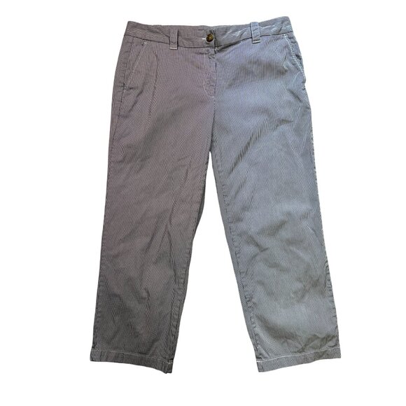 Lands End Womens Fit 2 Casual Y2K Crop Pants Size 10 Navy Striped Straight Leg - Picture 1 of 10